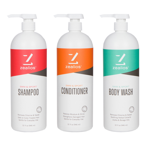 Zealios  Swim & Sport 32 oz Shampoo to remove chlorine, sweat & salts –  zealios